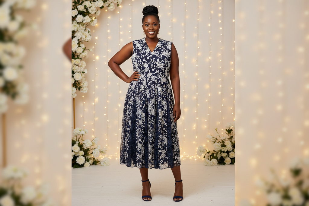 Hobbs Embroidered Dress - Party, Bun Hairstyle