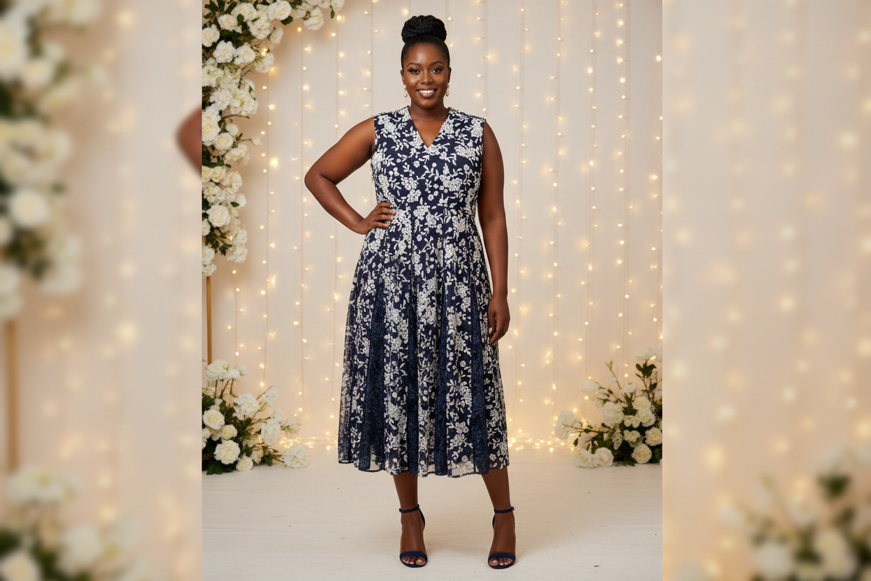 Hobbs Embroidered Dress - Party, Bun Hairstyle