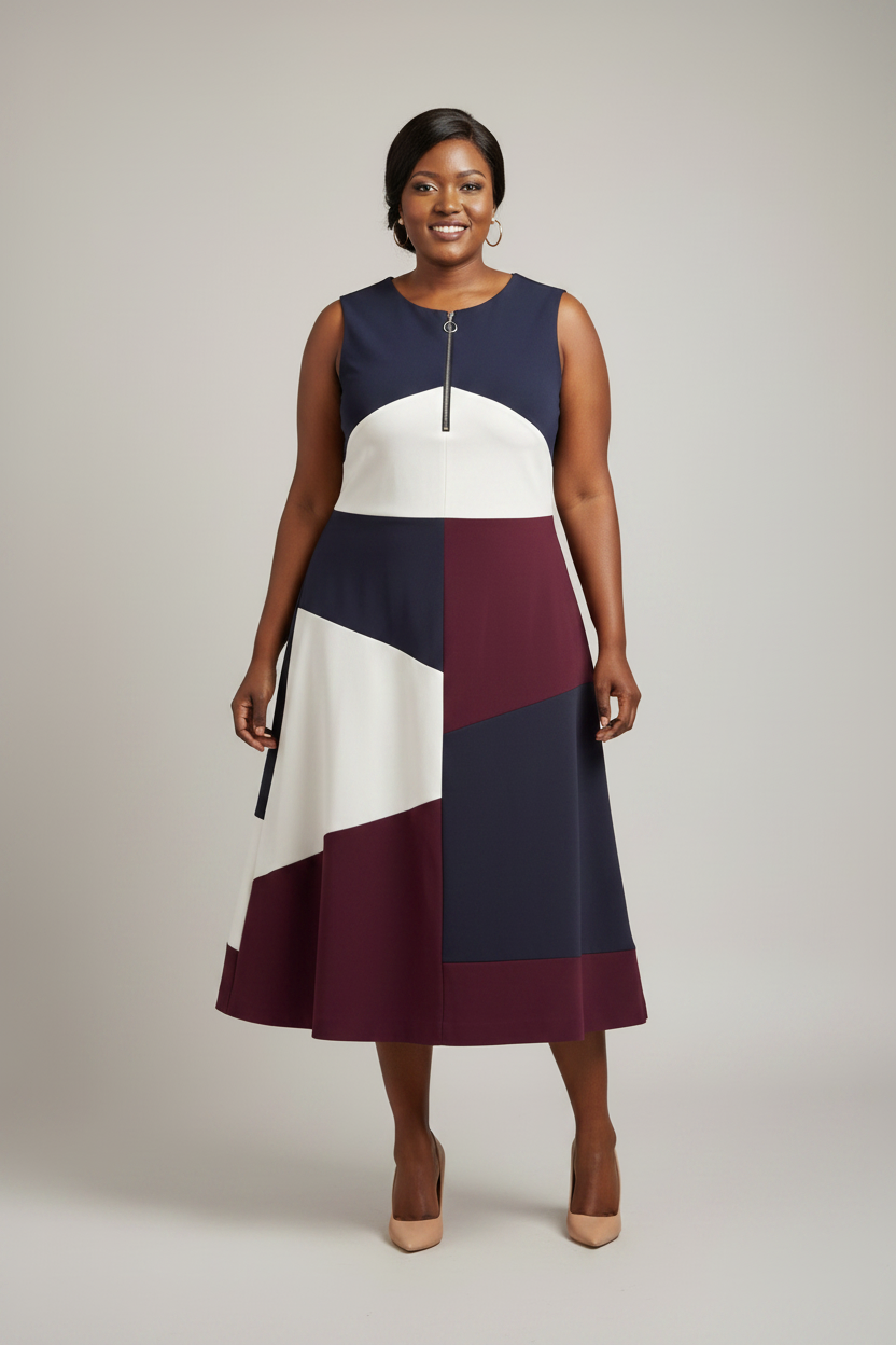 Navy Burgundy Colourblock Midi - Professional 1
