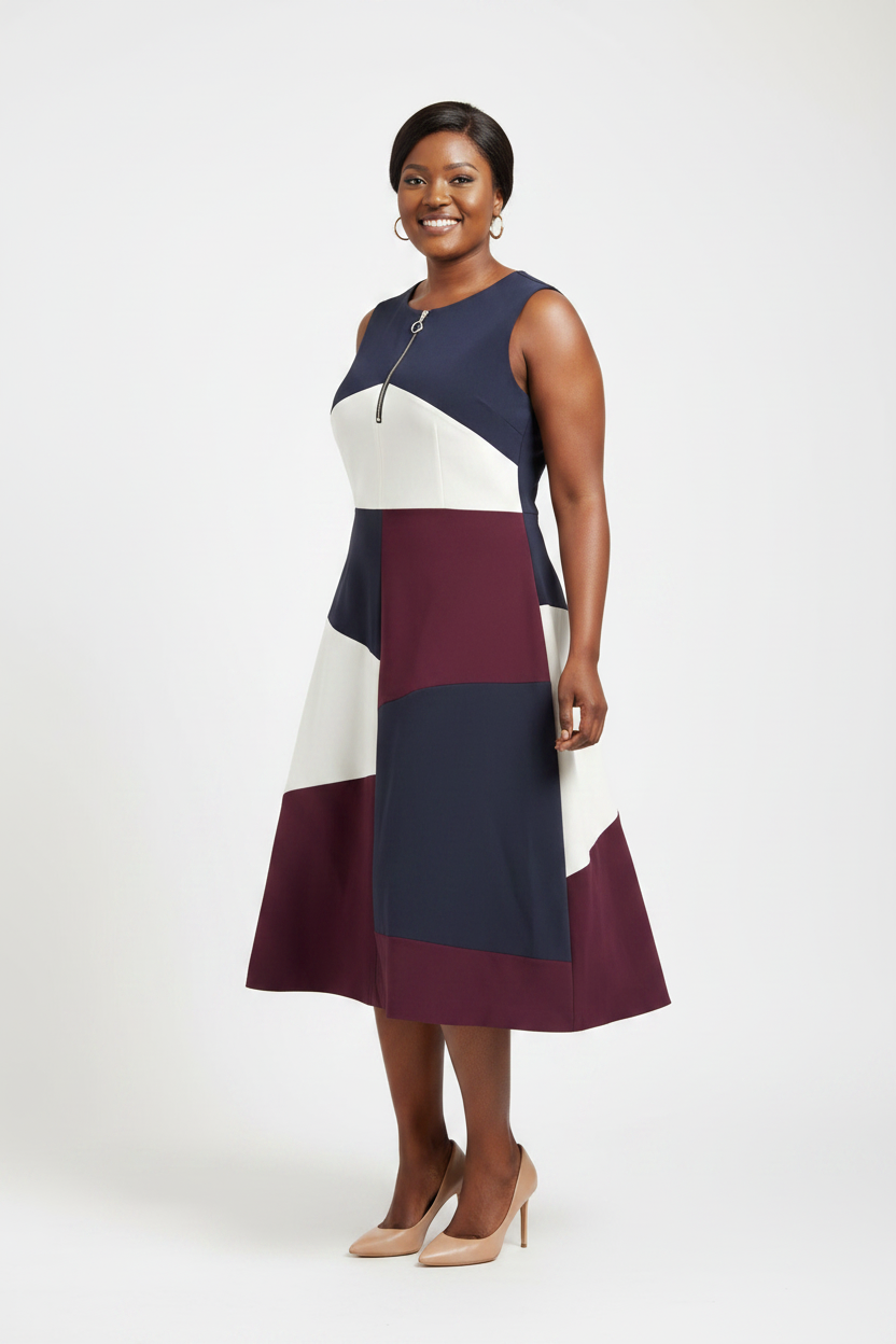 Navy Burgundy Colourblock Midi - Professional 2