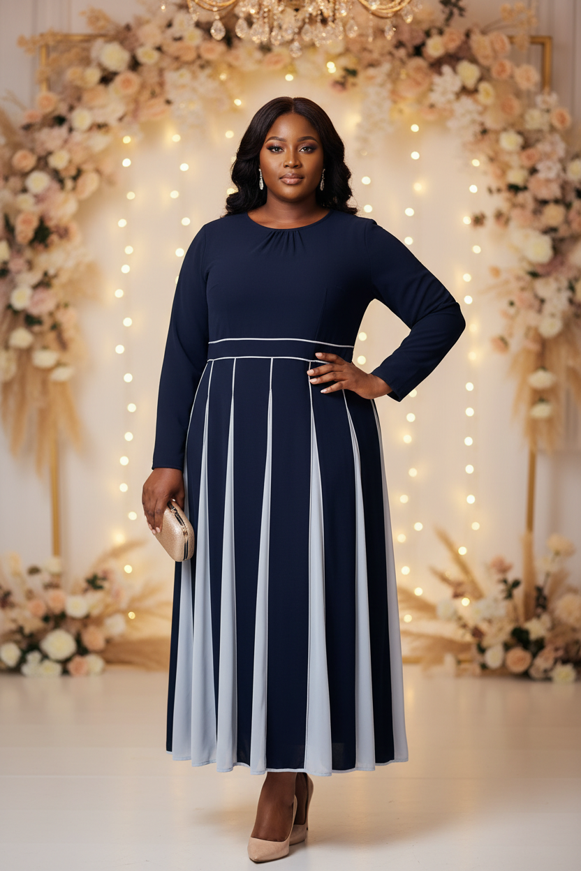 Navy Pleated Midi - Size 18
