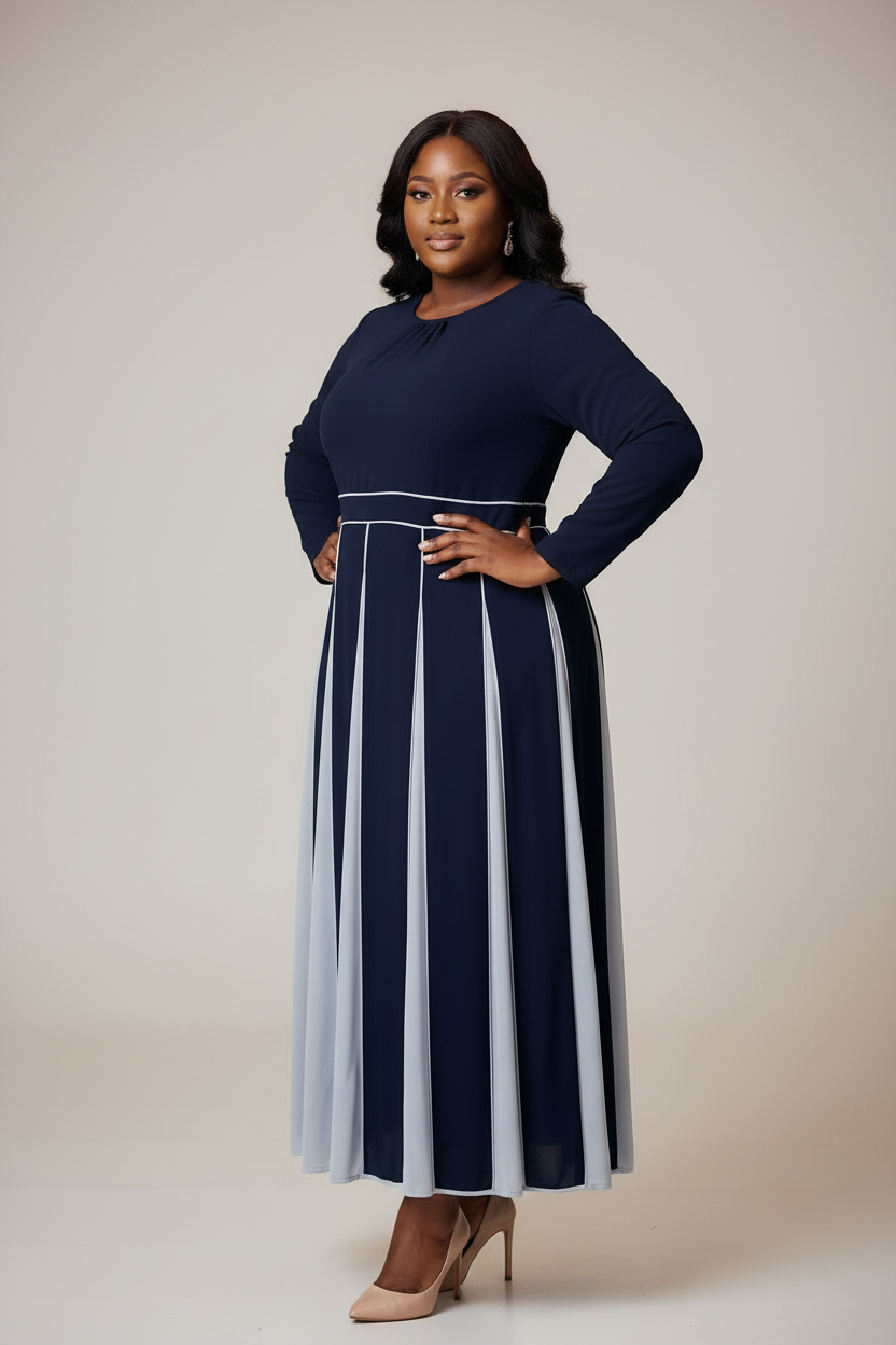 Navy Pleated - Plain Background
